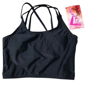 Kanu Girls Swim Top Sz 14 Black Criss Cross Back Straps Bra Padding